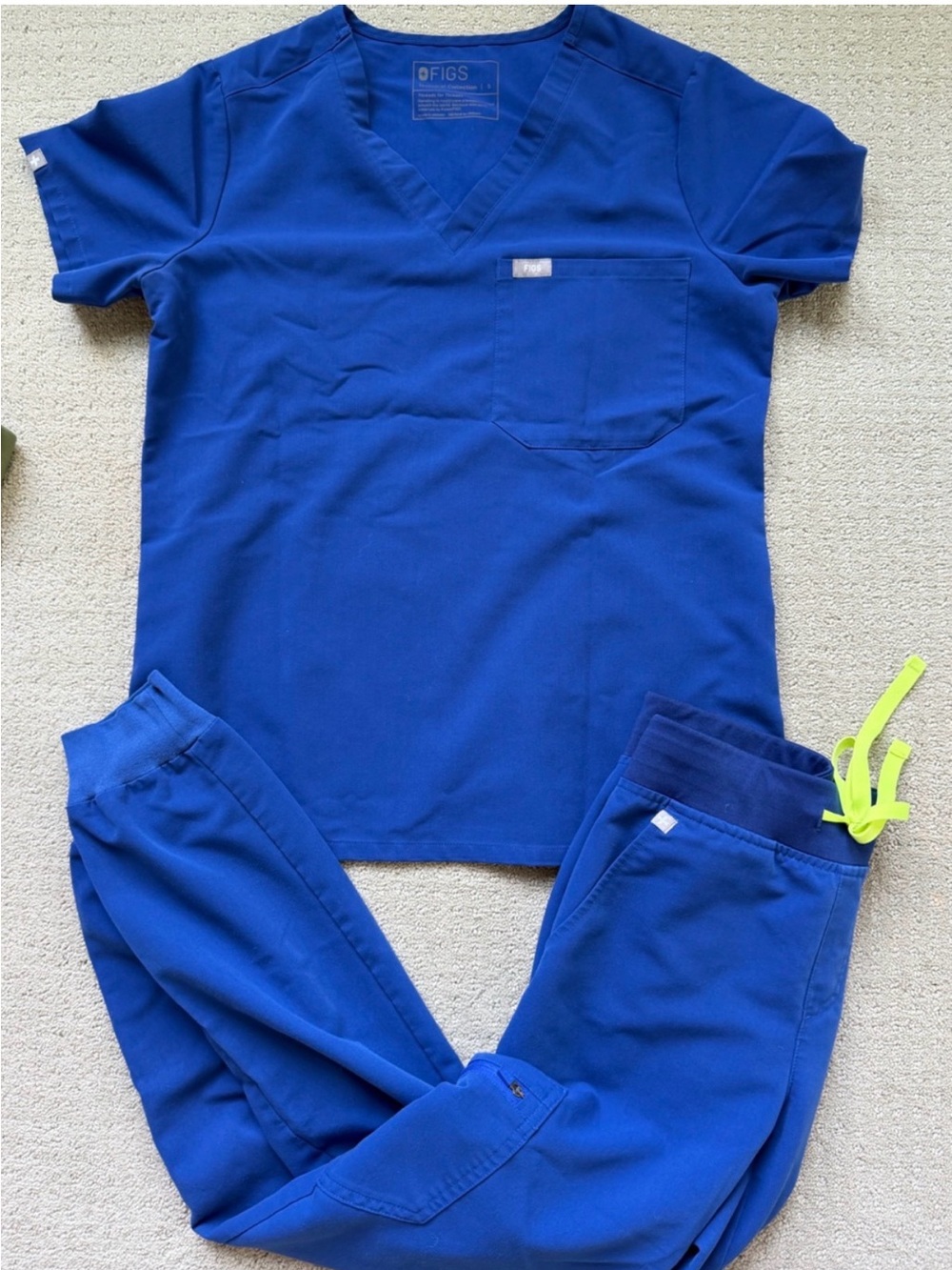 FIGS Blue Scrub Set - V-Neck Top & Drawstring Pants